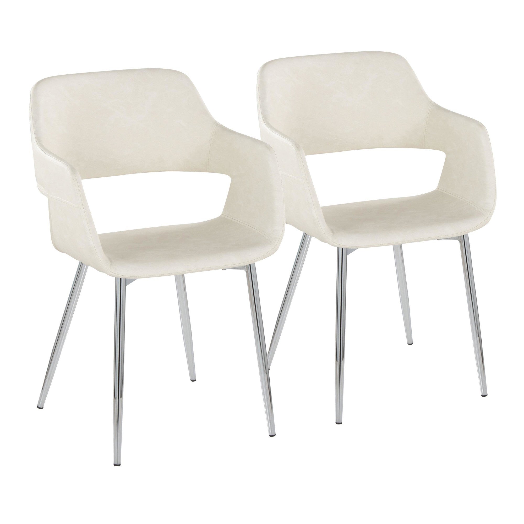 Margarite Dining Chair - Set of 2 - Chrome Metal, Cream PU