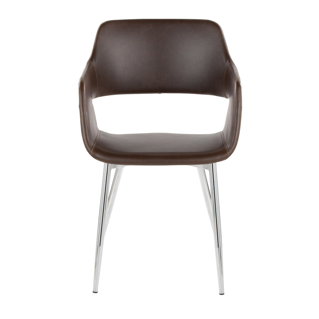 Margarite Dining Chair - Set of 2 - Chrome Metal, Espresso PU