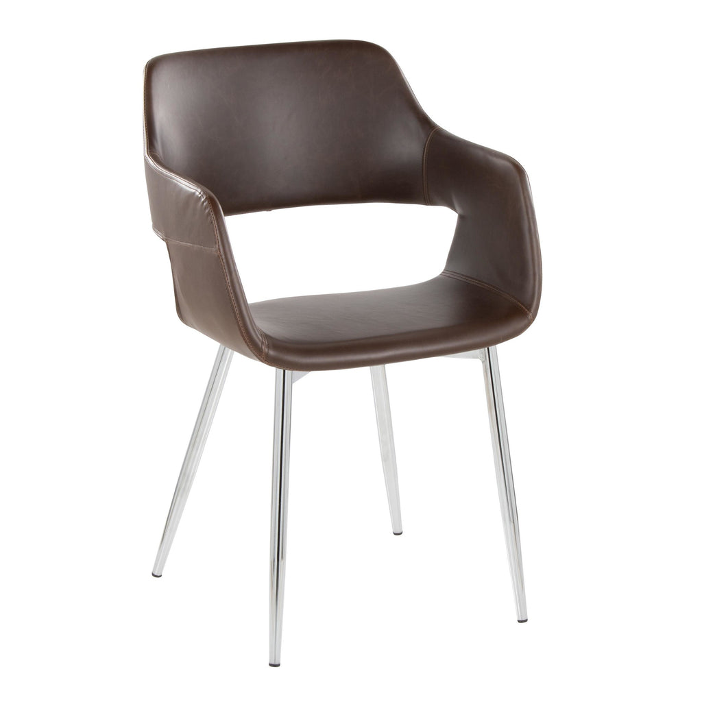 Margarite Dining Chair - Set of 2 - Chrome Metal, Espresso PU