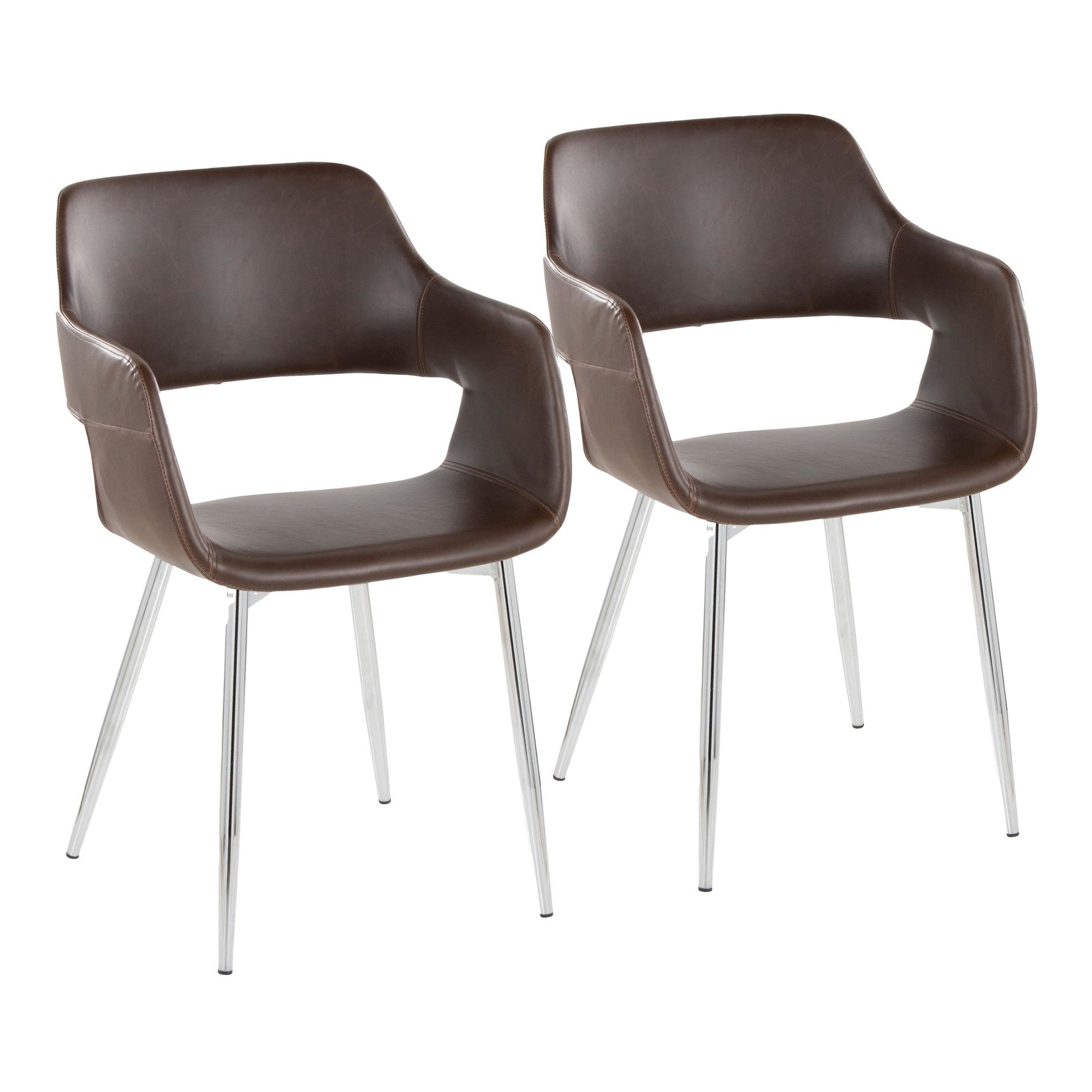 Margarite Dining Chair - Set of 2 - Chrome Metal, Espresso PU