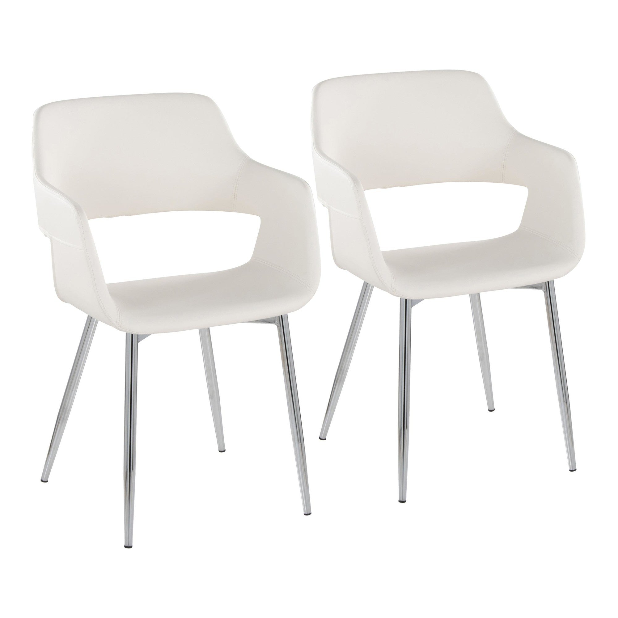 Margarite Dining Chair - Set of 2 - Chrome Metal, White PU