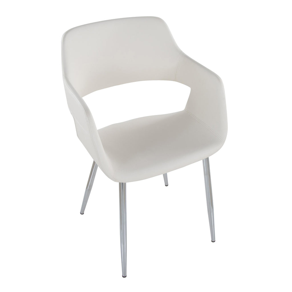 Margarite Dining Chair - Set of 2 - Chrome Metal, White PU