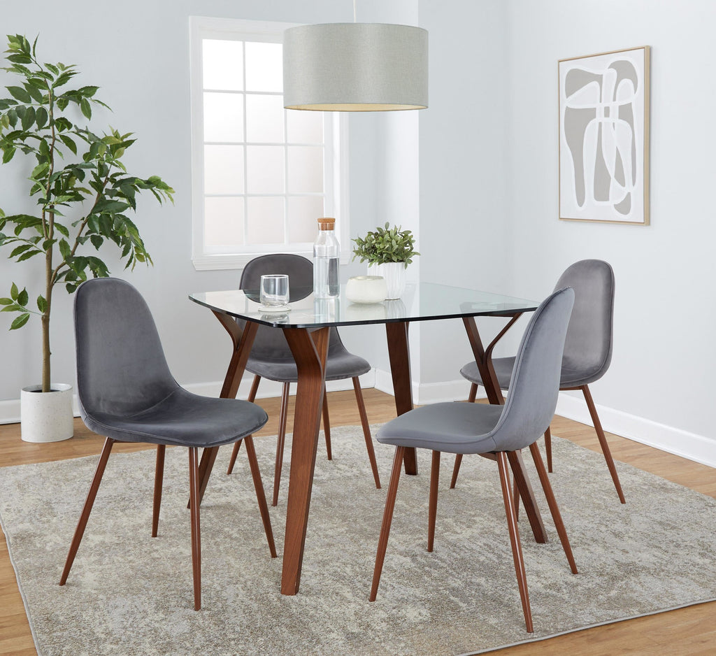 Folia Glass Dinette Table - Walnut Wood, Clear Glass