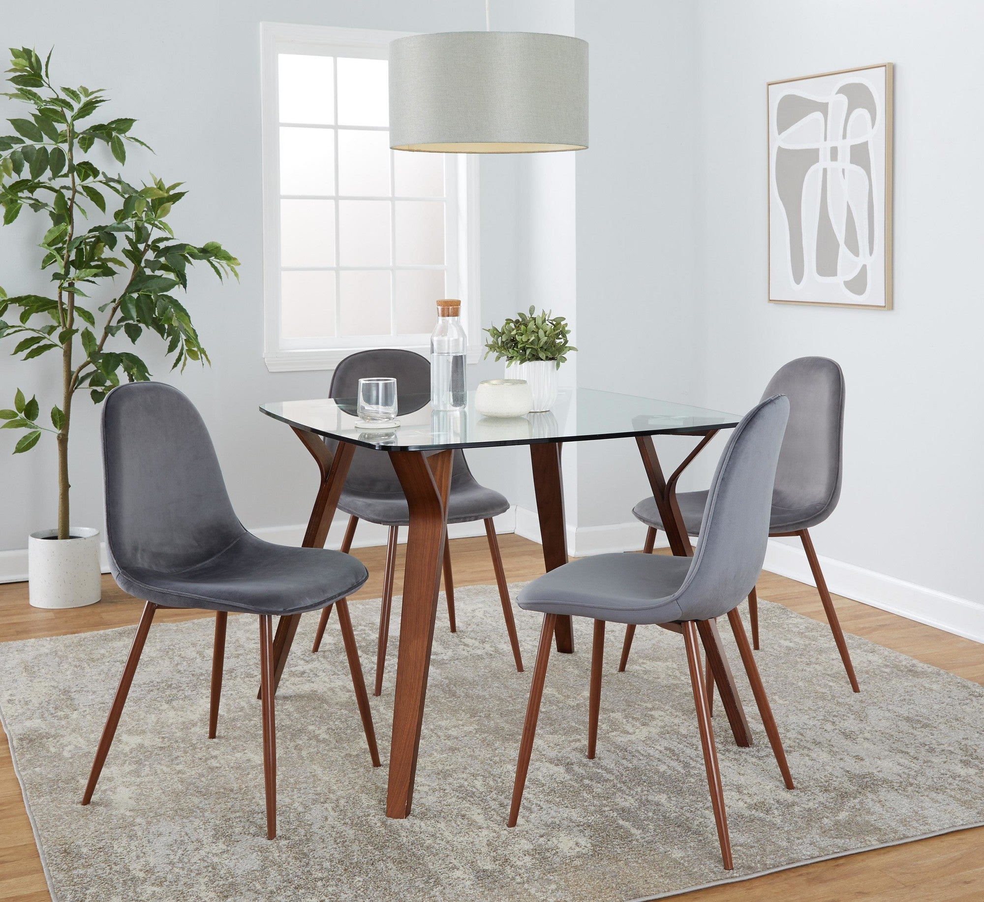 Folia Glass Dinette Table - Walnut Wood, Clear Glass