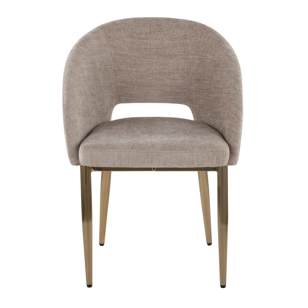 Renee Upholstered Chair - Set of 2 - Gold Metal, Light Brown Fabric