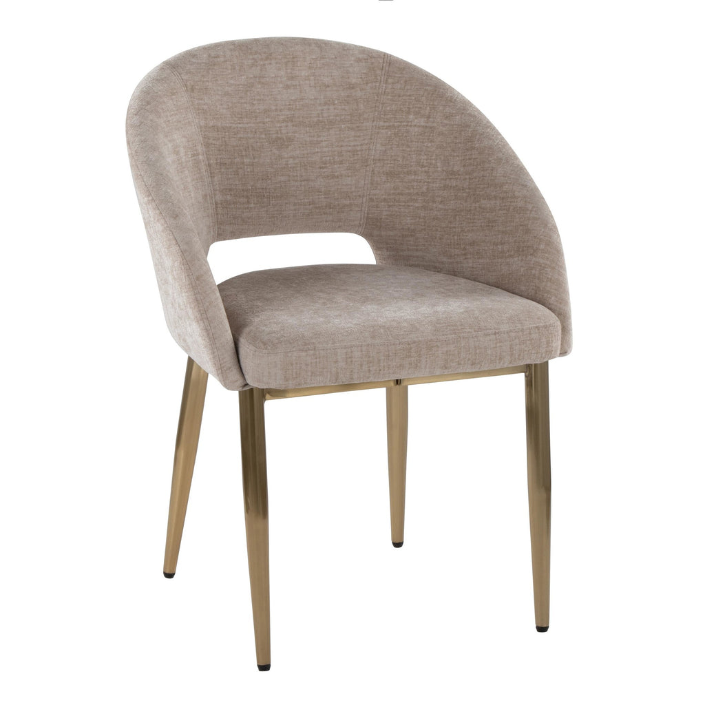 Renee Upholstered Chair - Set of 2 - Gold Metal, Light Brown Fabric