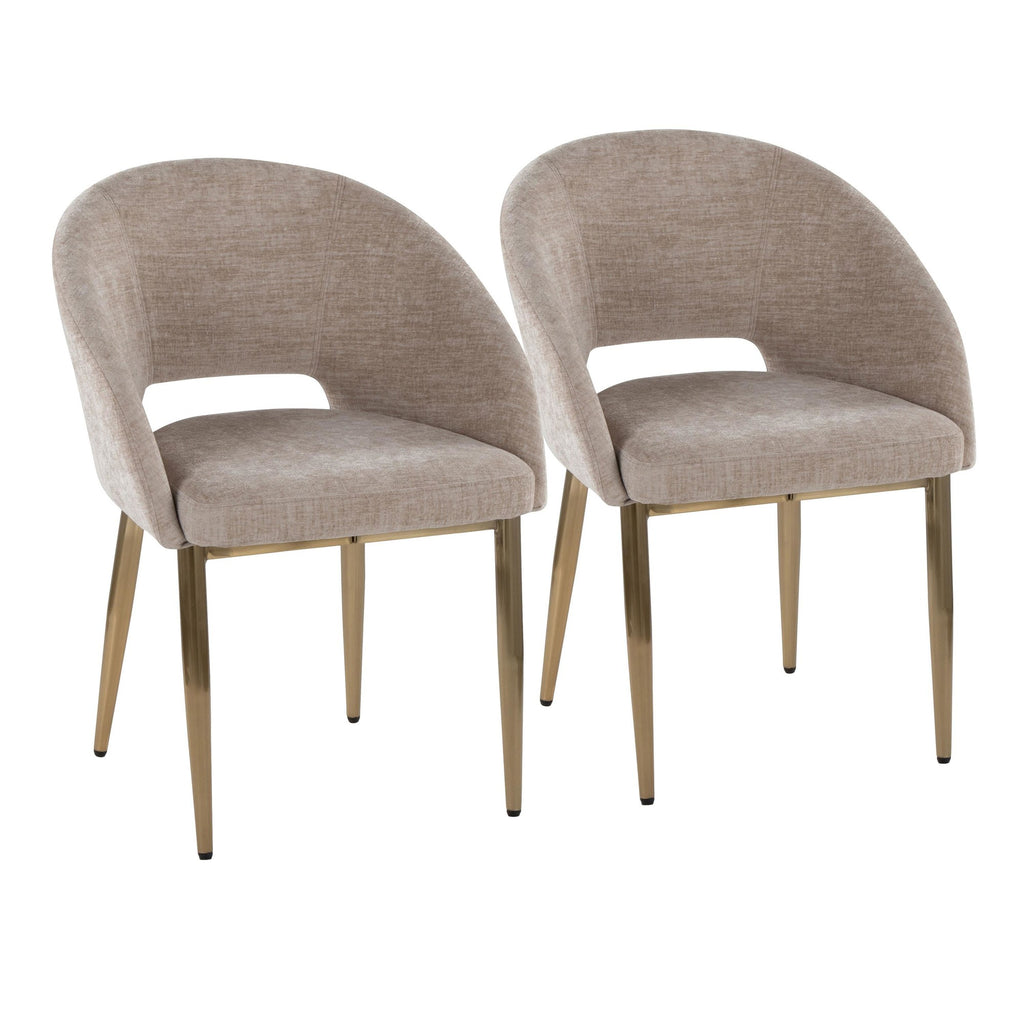 Renee Upholstered Chair - Set of 2 - Gold Metal, Light Brown Fabric