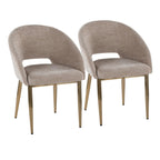 Renee Upholstered Chair - Set of 2 - Gold Metal, Light Brown Fabric