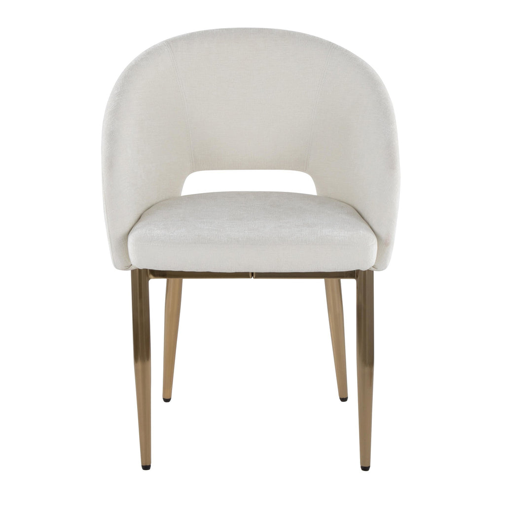 Renee Upholstered Chair - Set of 2 - Gold Metal, Off-white Fabric