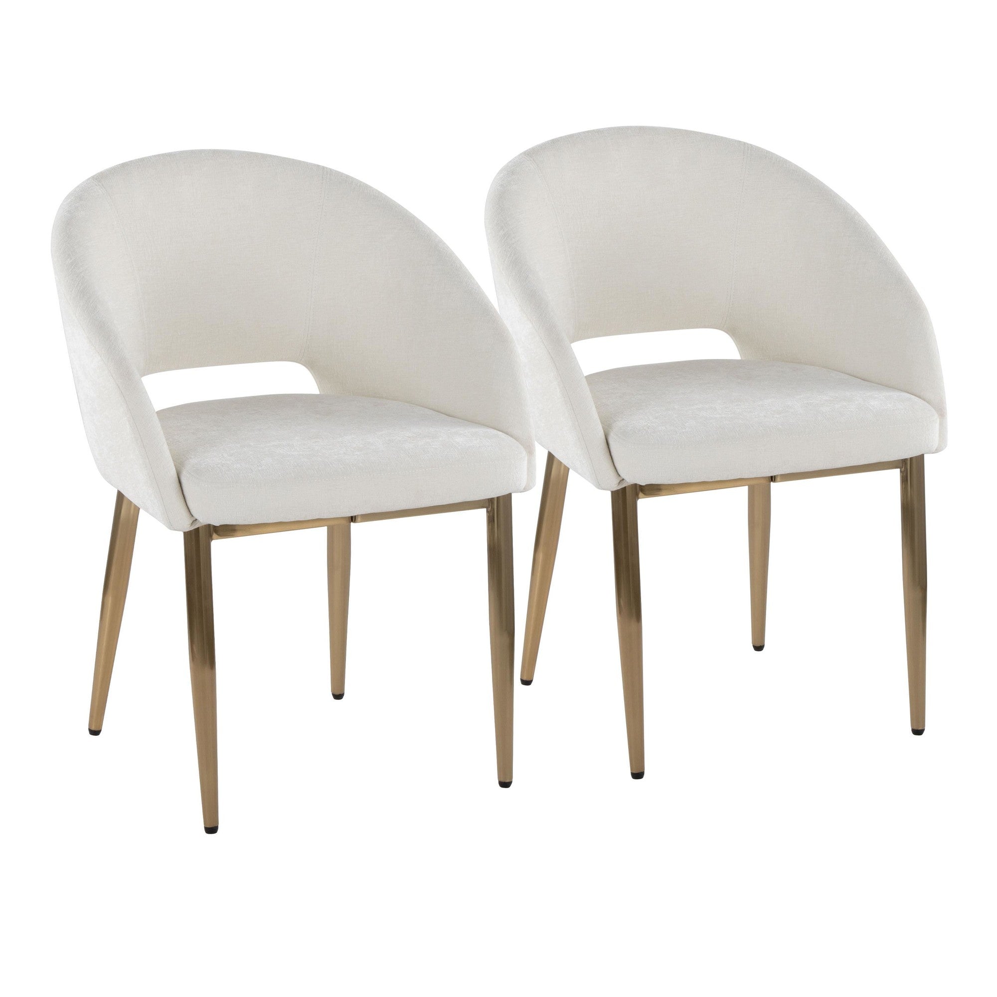Renee Upholstered Chair - Set of 2 - Gold Metal, Off-white Fabric