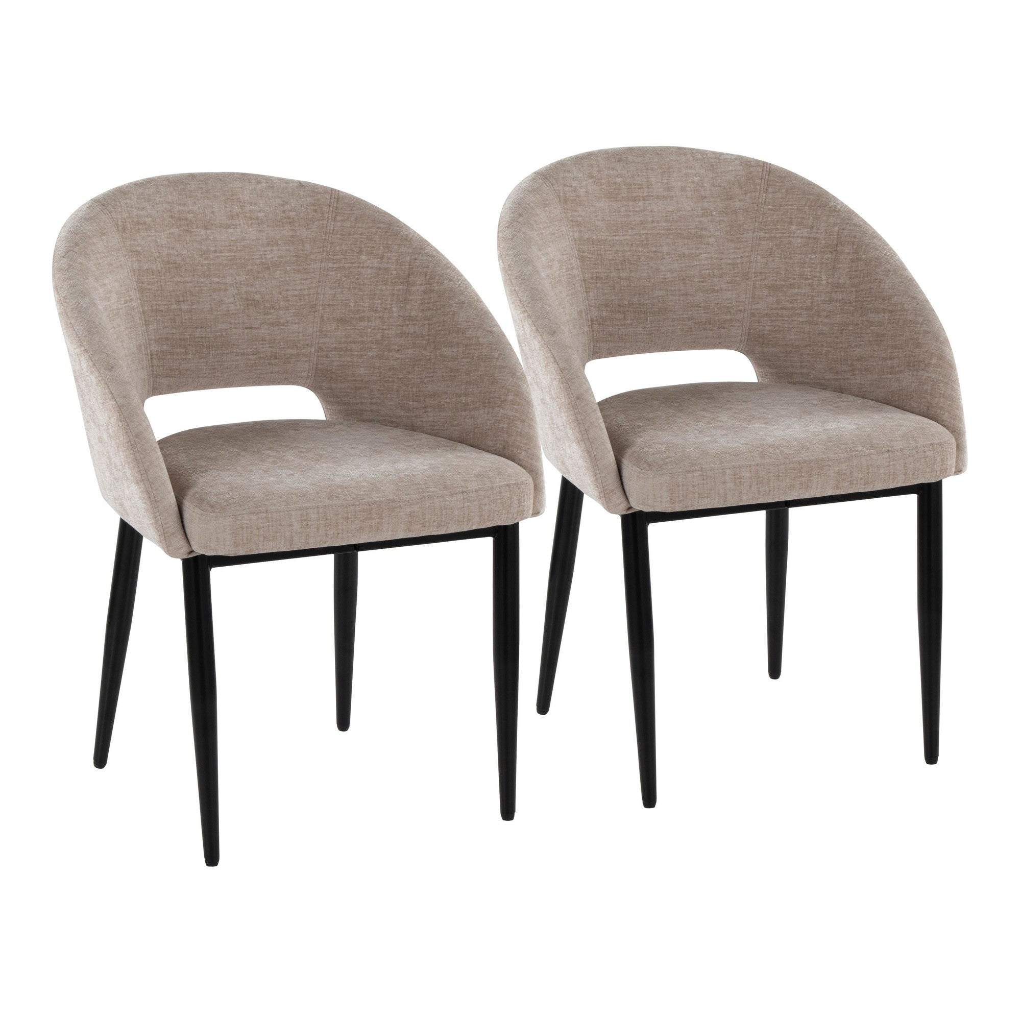 Renee Upholstered Chair - Set of 2 - Black Metal, Light Brown Fabric