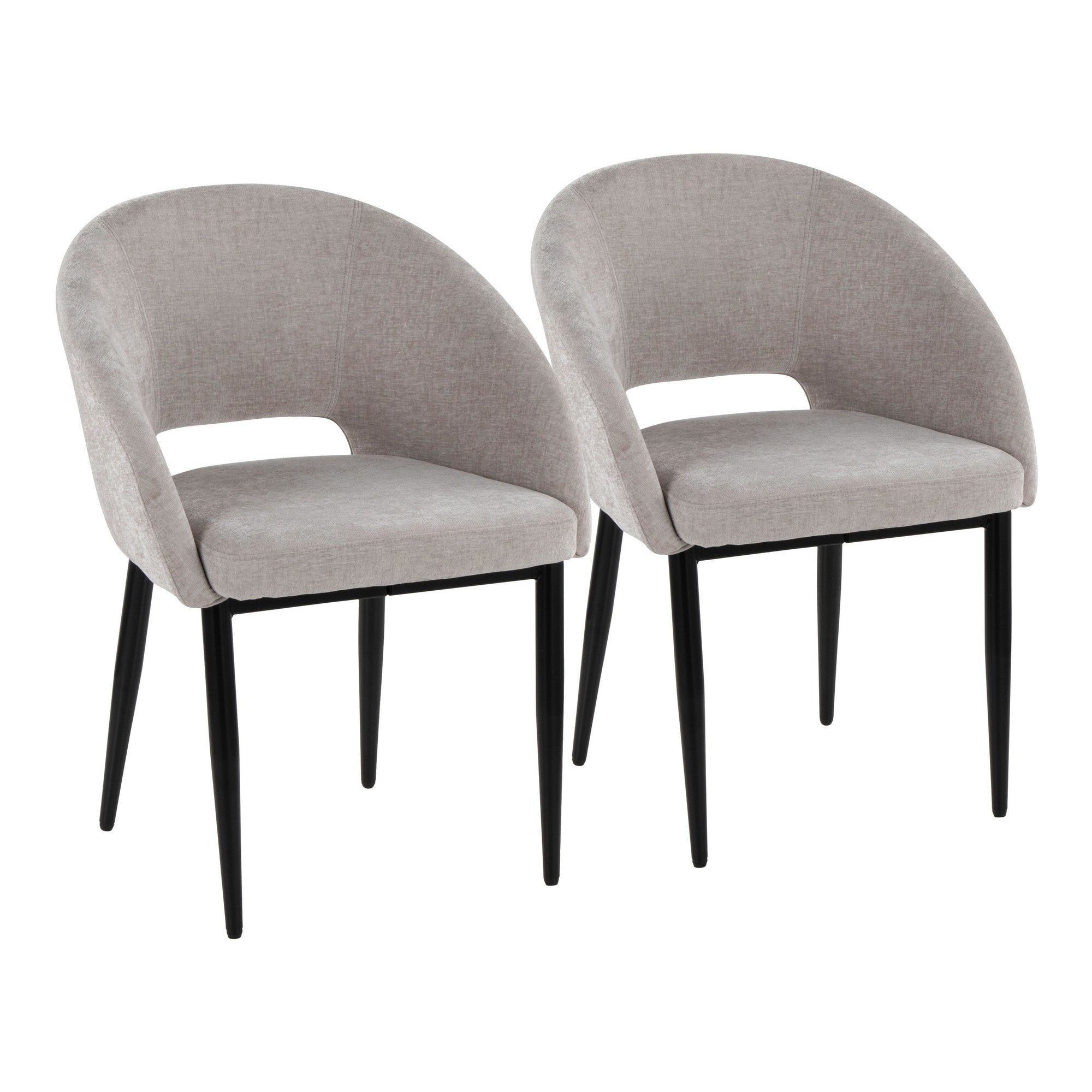 Renee Upholstered Chair - Set of 2 - Black Metal, Silver Fabric