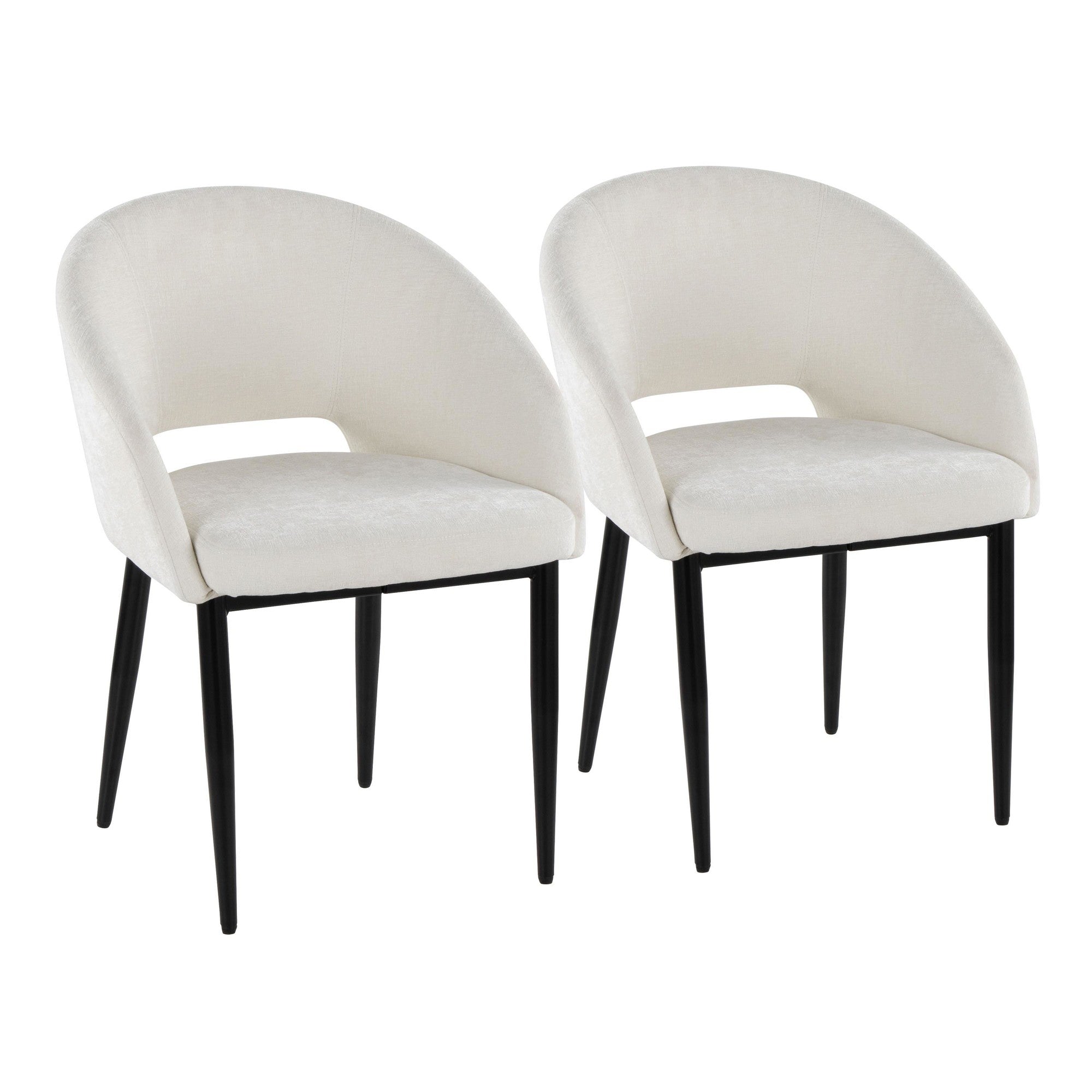 Renee Upholstered Chair - Set of 2 - Black Metal, Off-white Fabric
