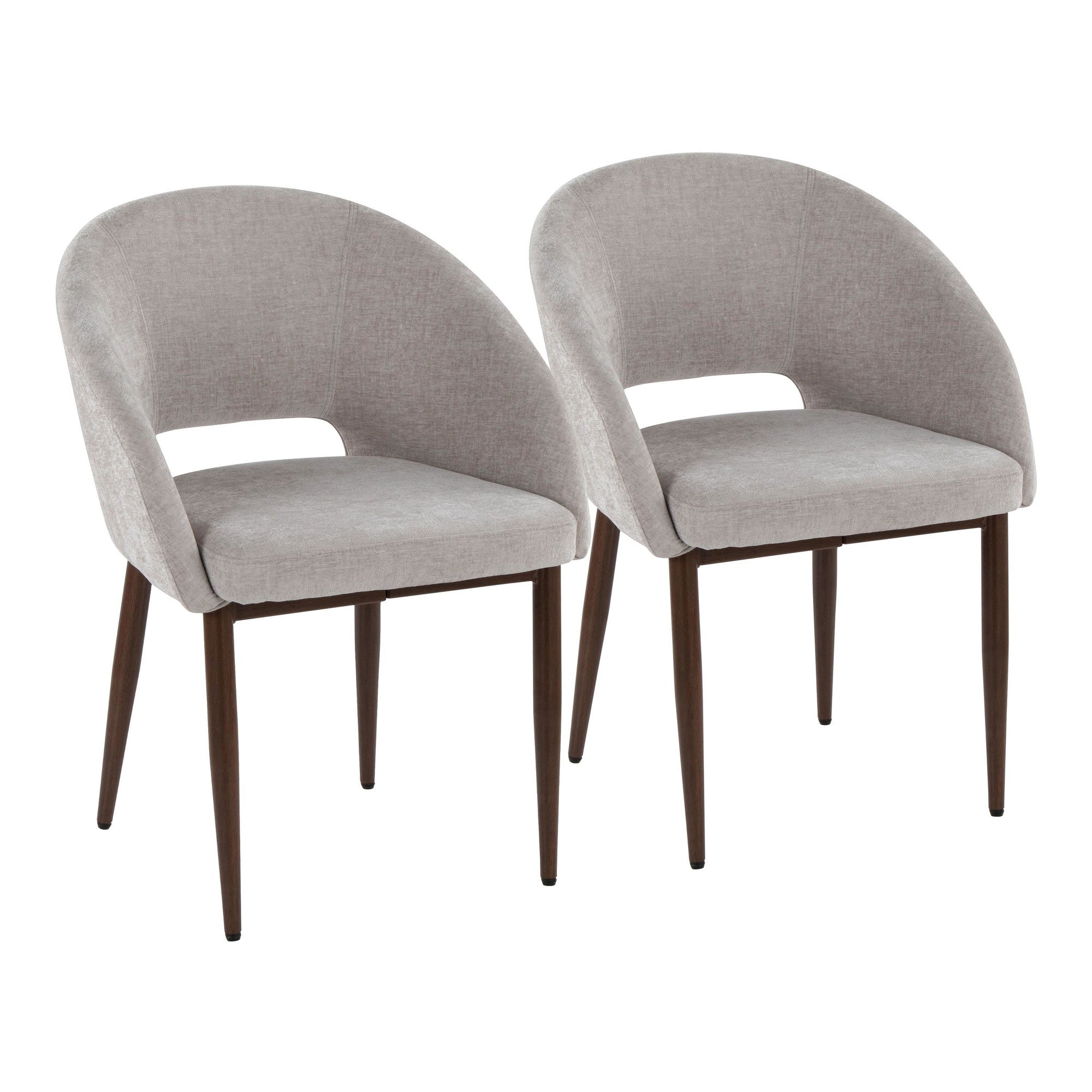 Renee Upholstered Chair - Set of 2 - Walnut Metal, Silver Fabric