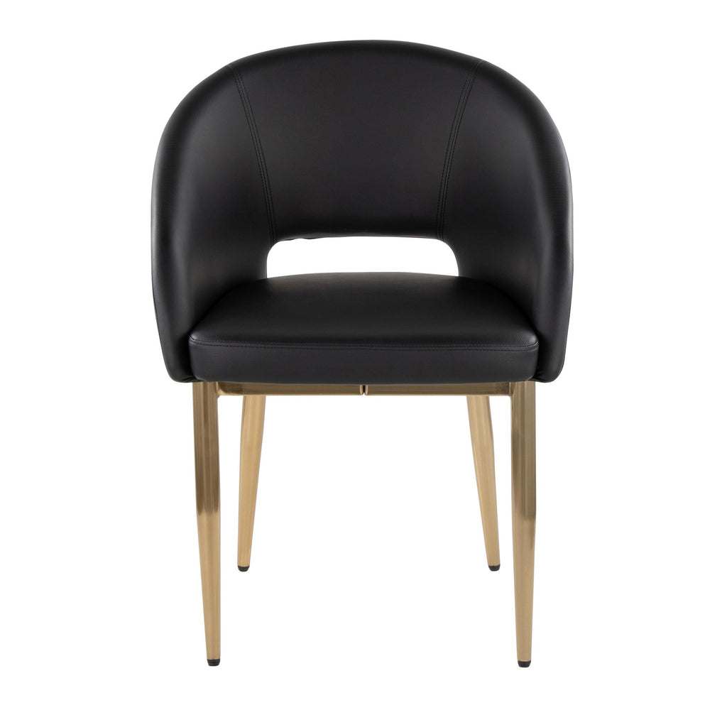 Renee Upholstered Chair - Set of 2 - Gold Metal, Black PU