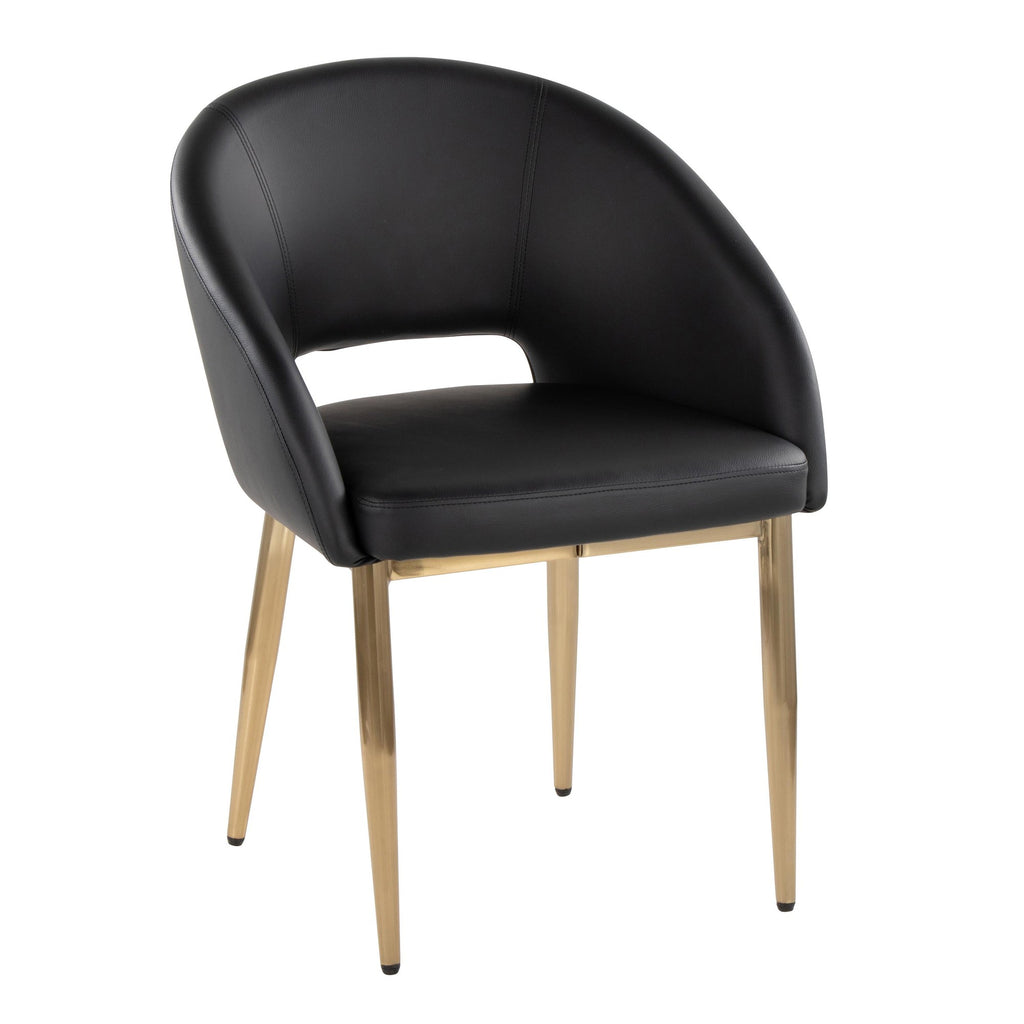 Renee Upholstered Chair - Set of 2 - Gold Metal, Black PU