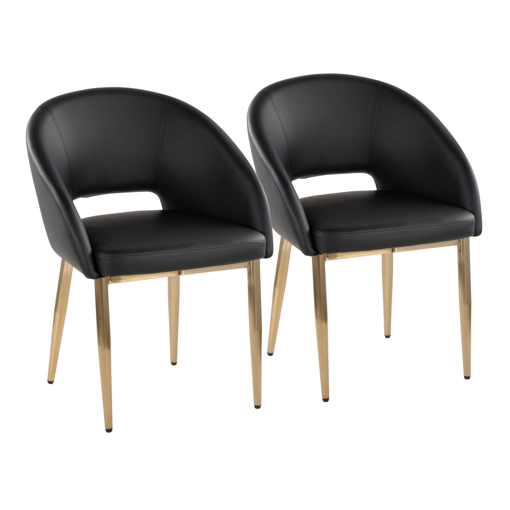 Renee Upholstered Chair - Set of 2 - Gold Metal, Black PU