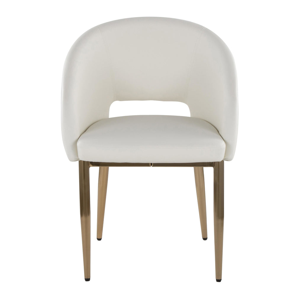 Renee Upholstered Chair - Set of 2 - Gold Metal, White PU