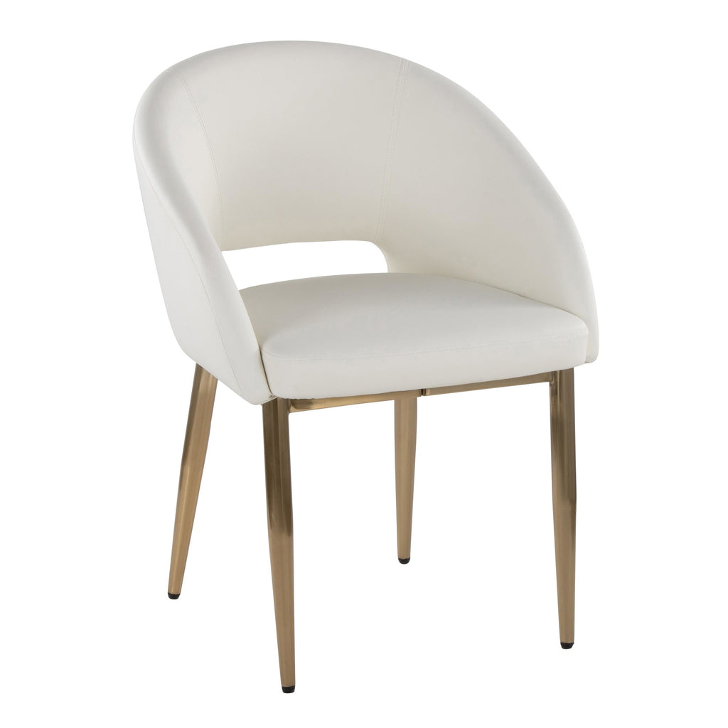 Renee Upholstered Chair - Set of 2 - Gold Metal, White PU