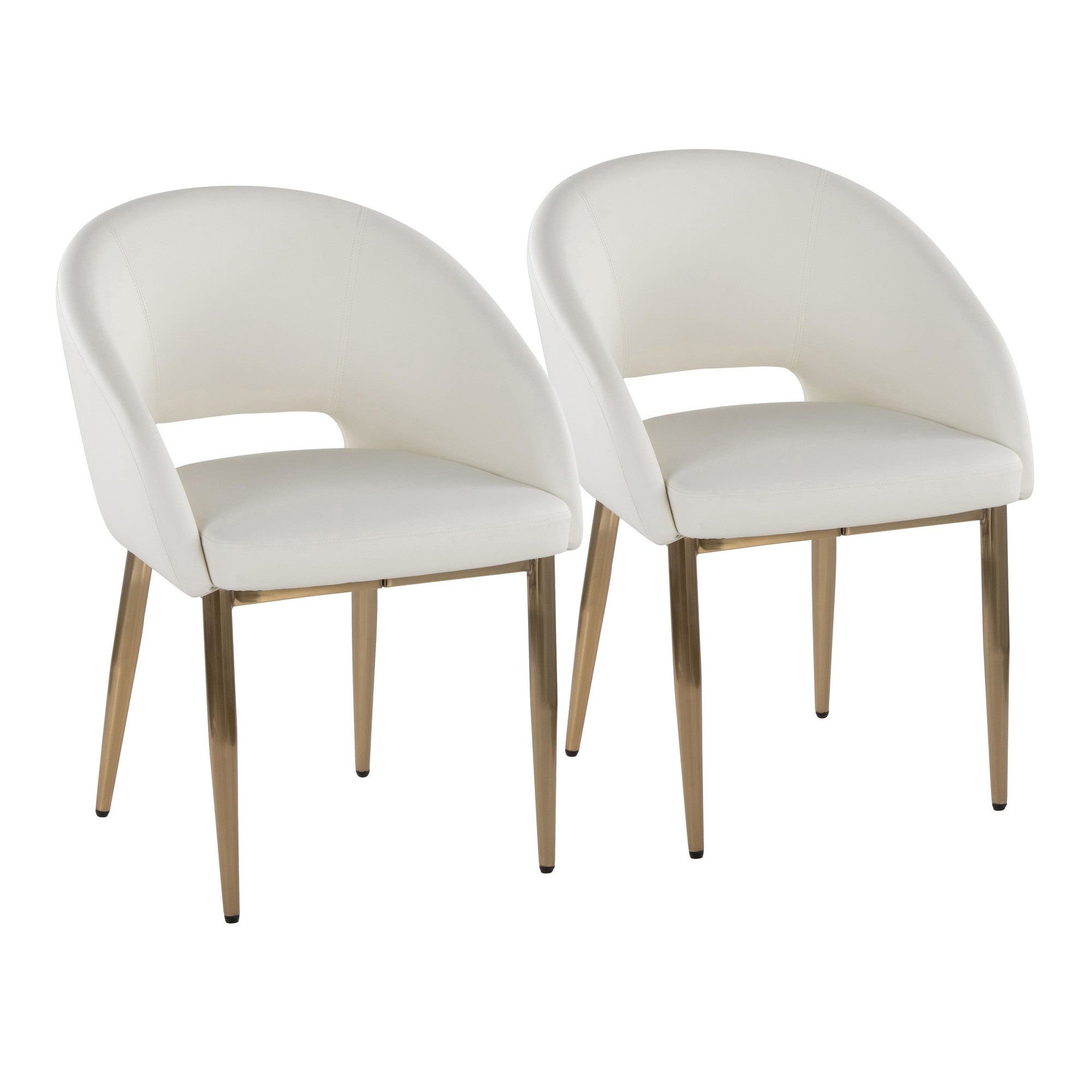 Renee Upholstered Chair - Set of 2 - Gold Metal, White PU