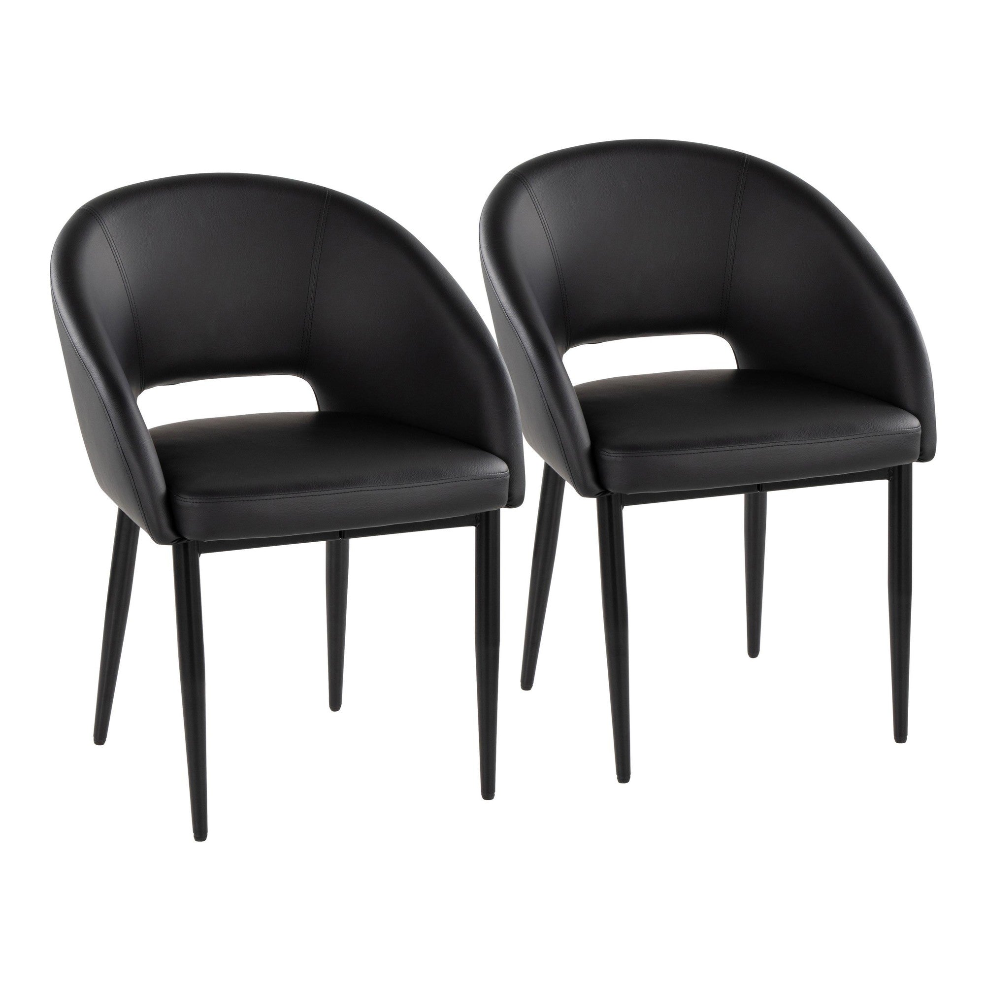 Renee Upholstered Chair - Set of 2 - Black Metal, Black PU