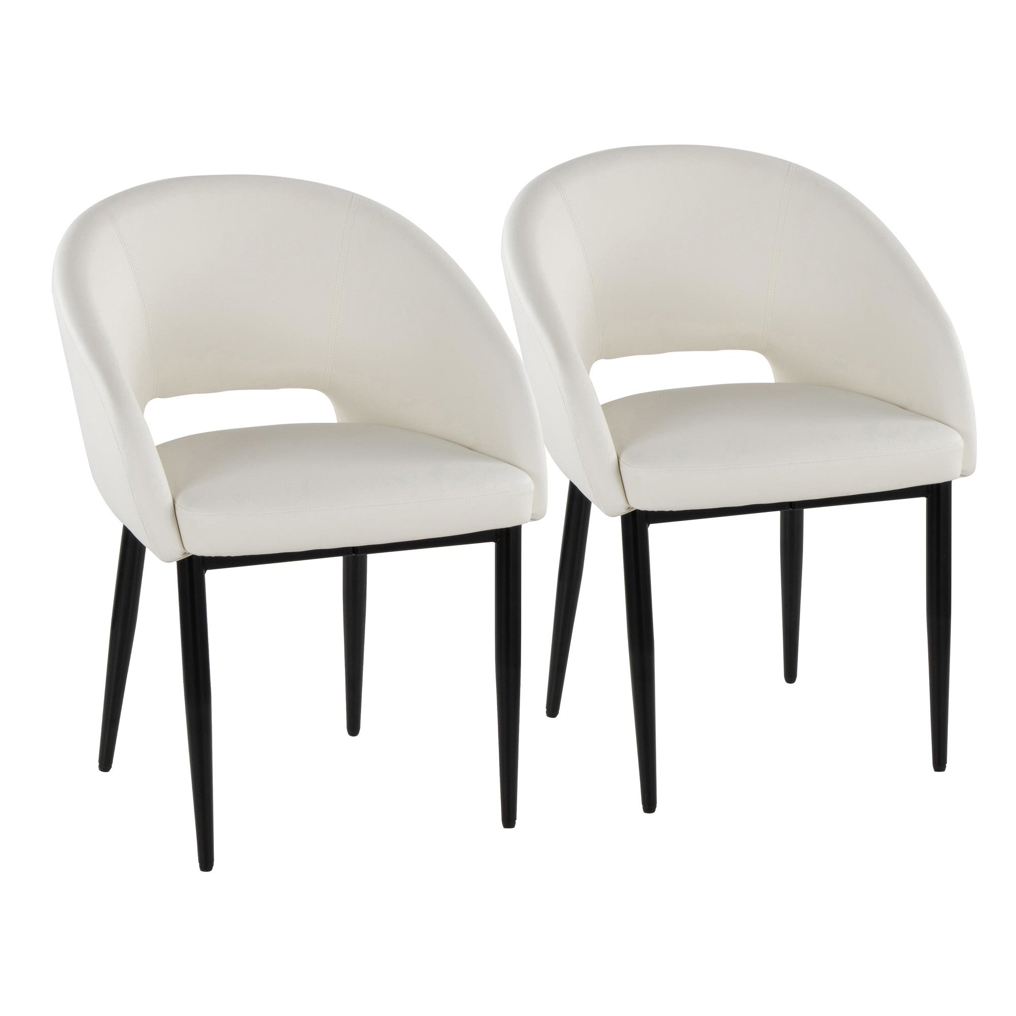 Renee Upholstered Chair - Set of 2 - Black Metal, White PU