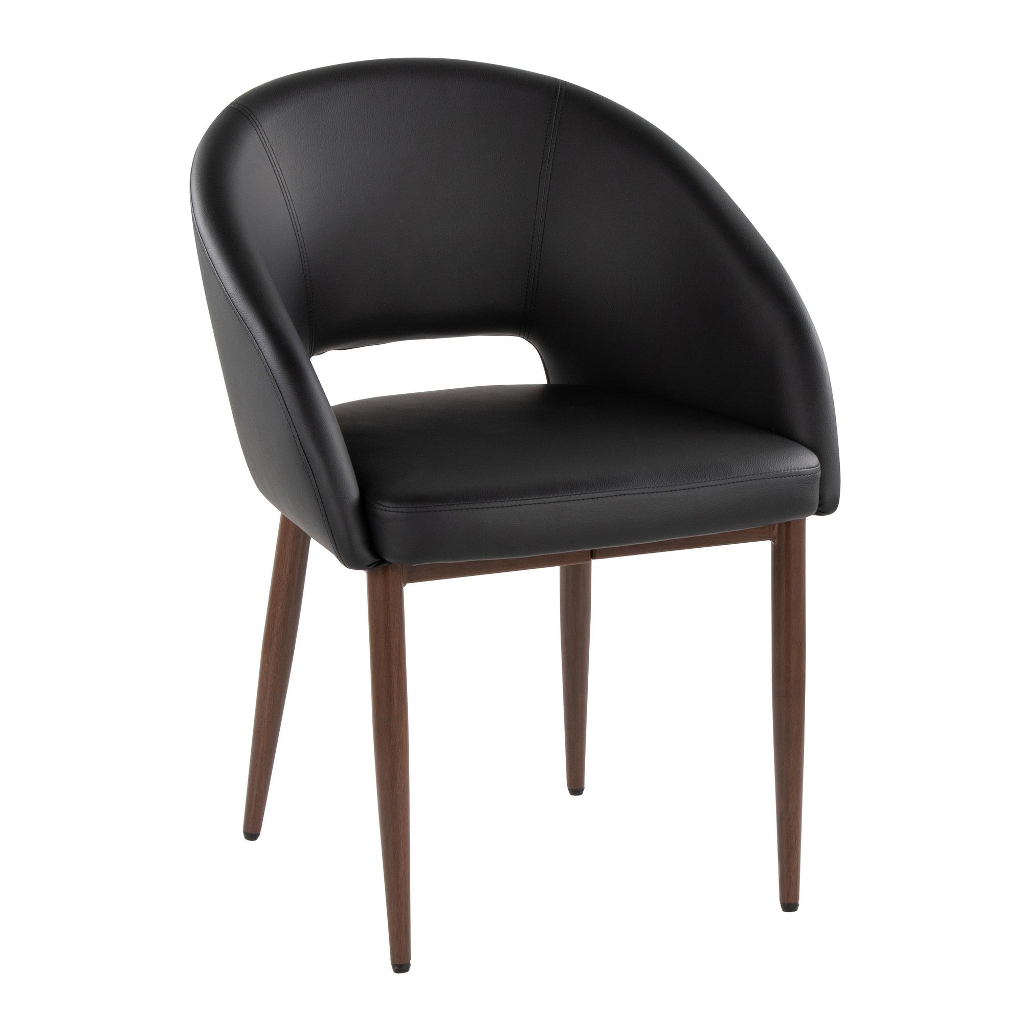 Renee Upholstered Chair - Set of 2 - Walnut Metal, Black PU