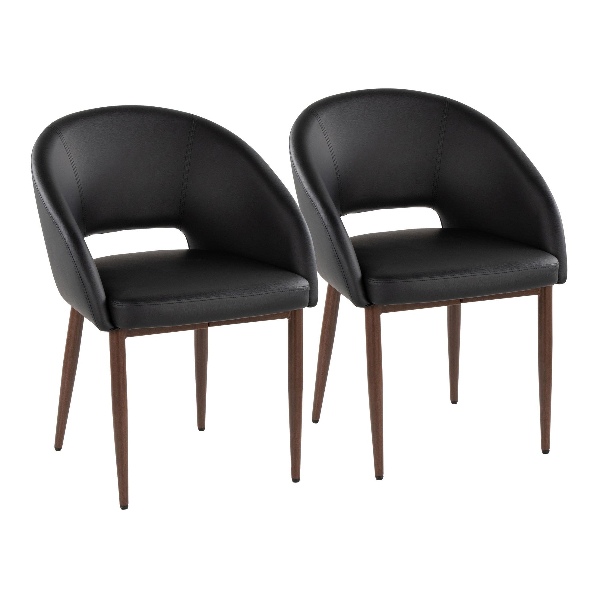 Renee Upholstered Chair - Set of 2 - Walnut Metal, Black PU