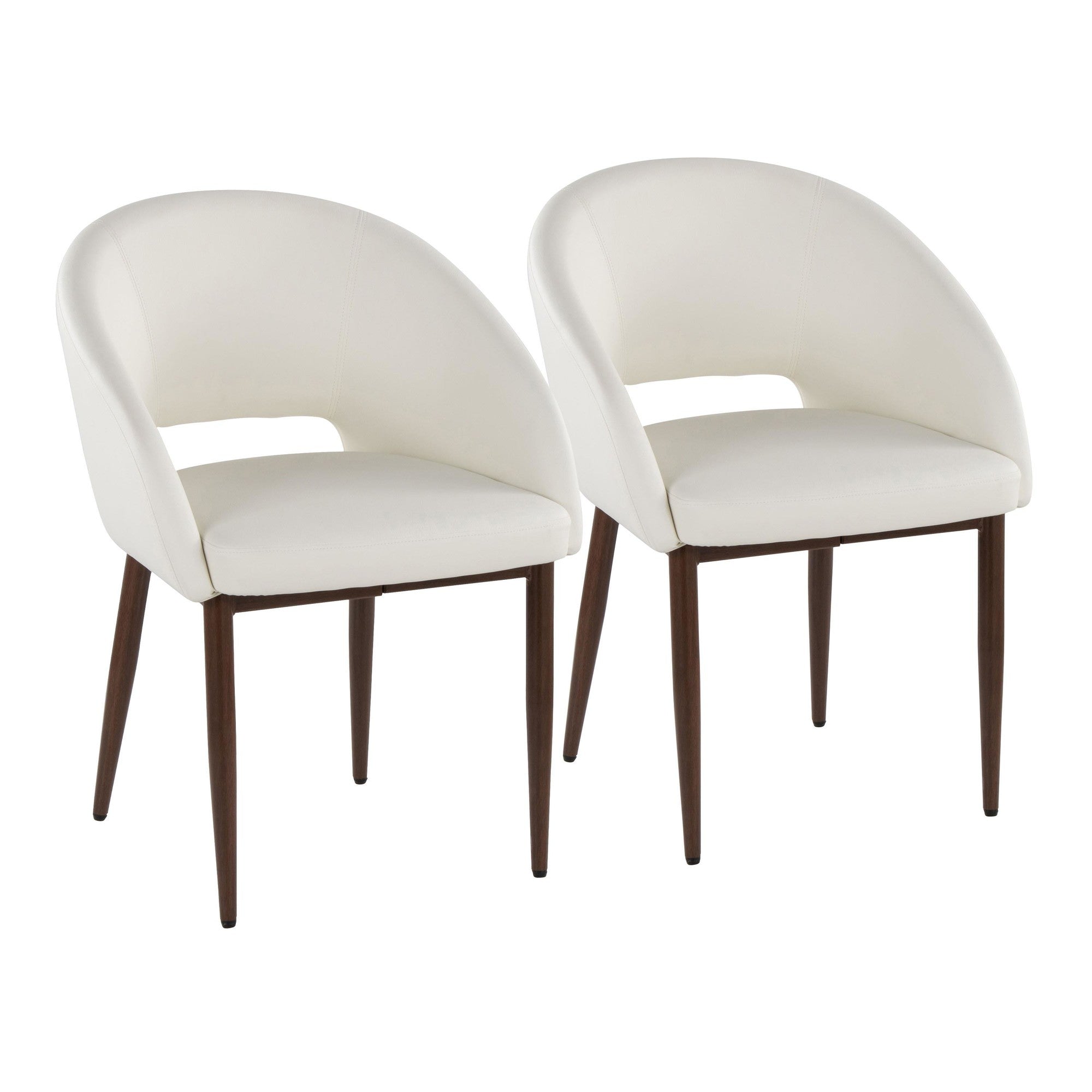 Renee Upholstered Chair - Set of 2 - Walnut Metal, White PU