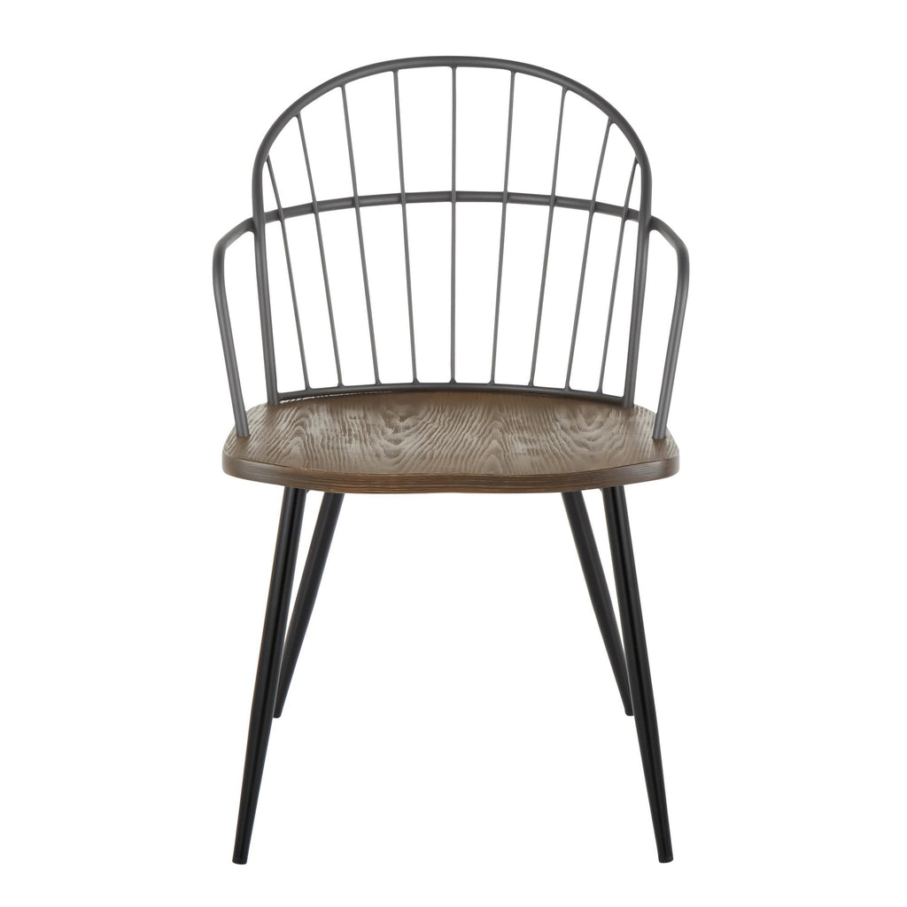 Riley Arm Chair - Set of 2 - Black Metal, Dark Walnut Wood