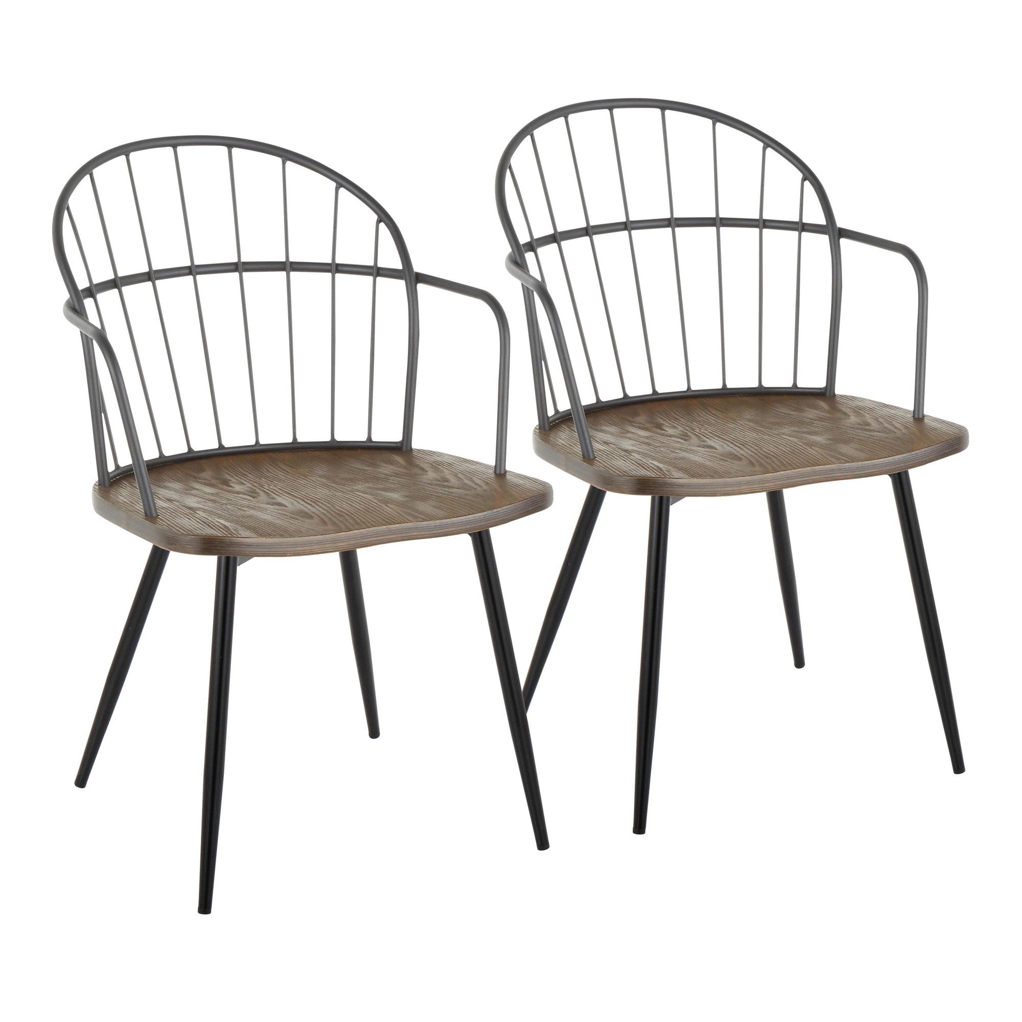Riley Arm Chair - Set of 2 - Black Metal, Dark Walnut Wood