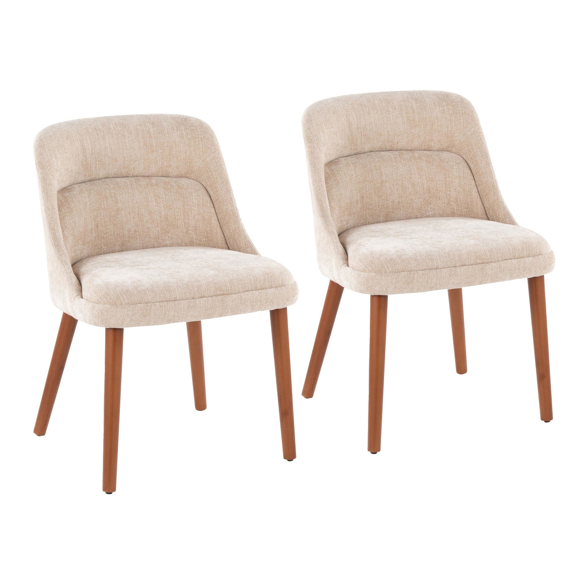 Rina Chair - Set of 2 - Walnut Wood, Light Brown Fabric