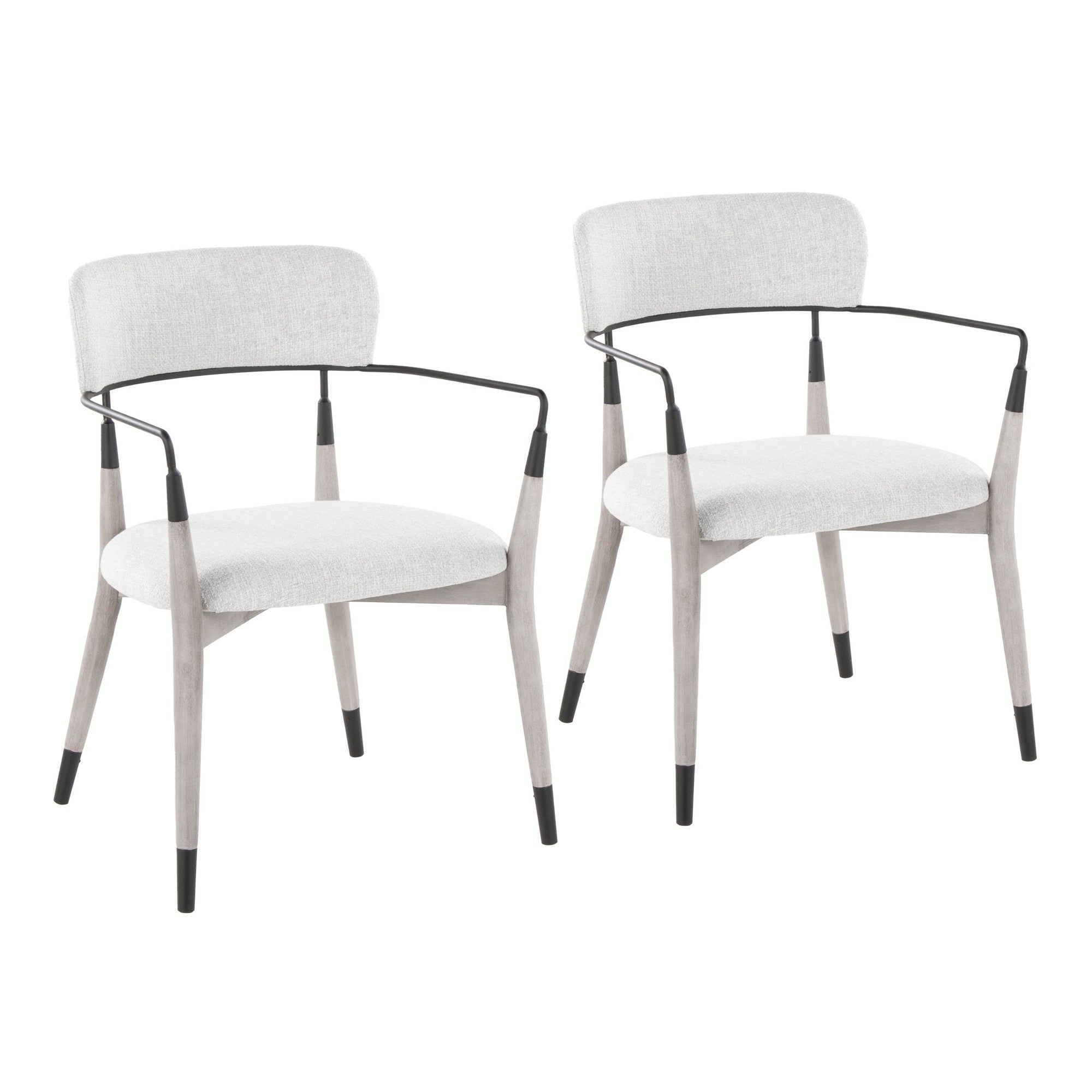 Savannah Chair - Set of 2 - Grey Brushed Wood, Light Grey Fabric, Black Metal