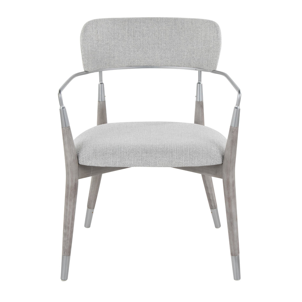 Savannah Chair - Set of 2 - Silver Metal, Grey Brushed Wood, Light Grey Fabric