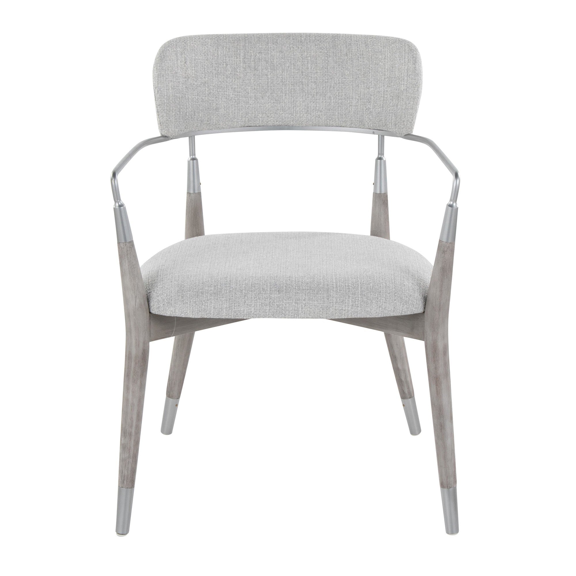 Savannah Chair - Set of 2 - Silver Metal, Grey Brushed Wood, Light Grey Fabric