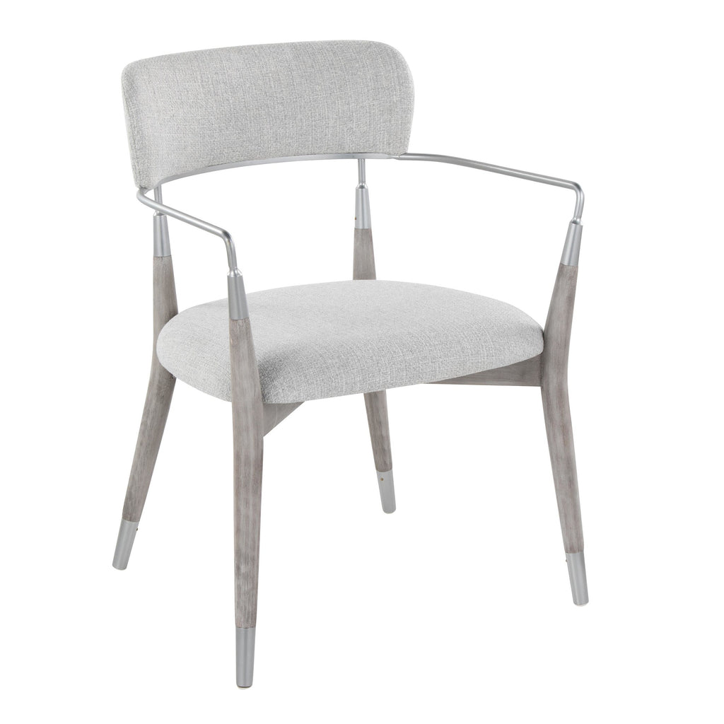 Savannah Chair - Set of 2 - Silver Metal, Grey Brushed Wood, Light Grey Fabric