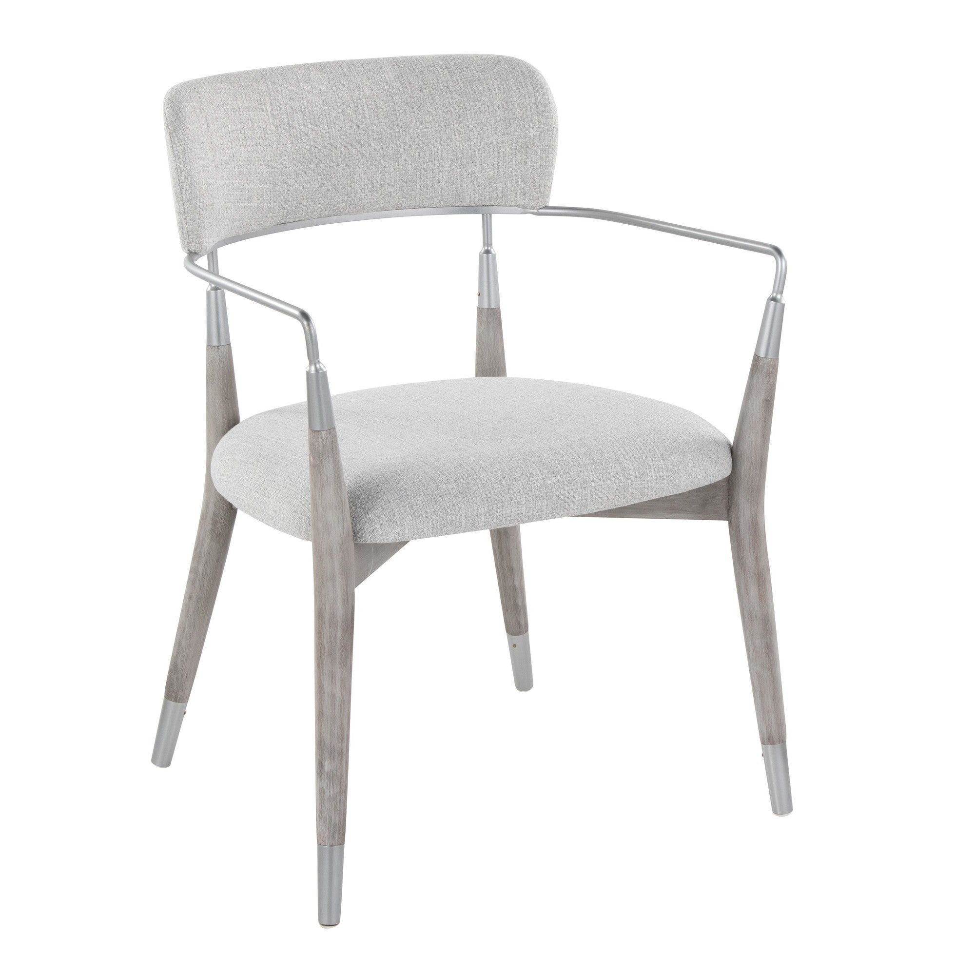 Savannah Chair - Set of 2 - Silver Metal, Grey Brushed Wood, Light Grey Fabric