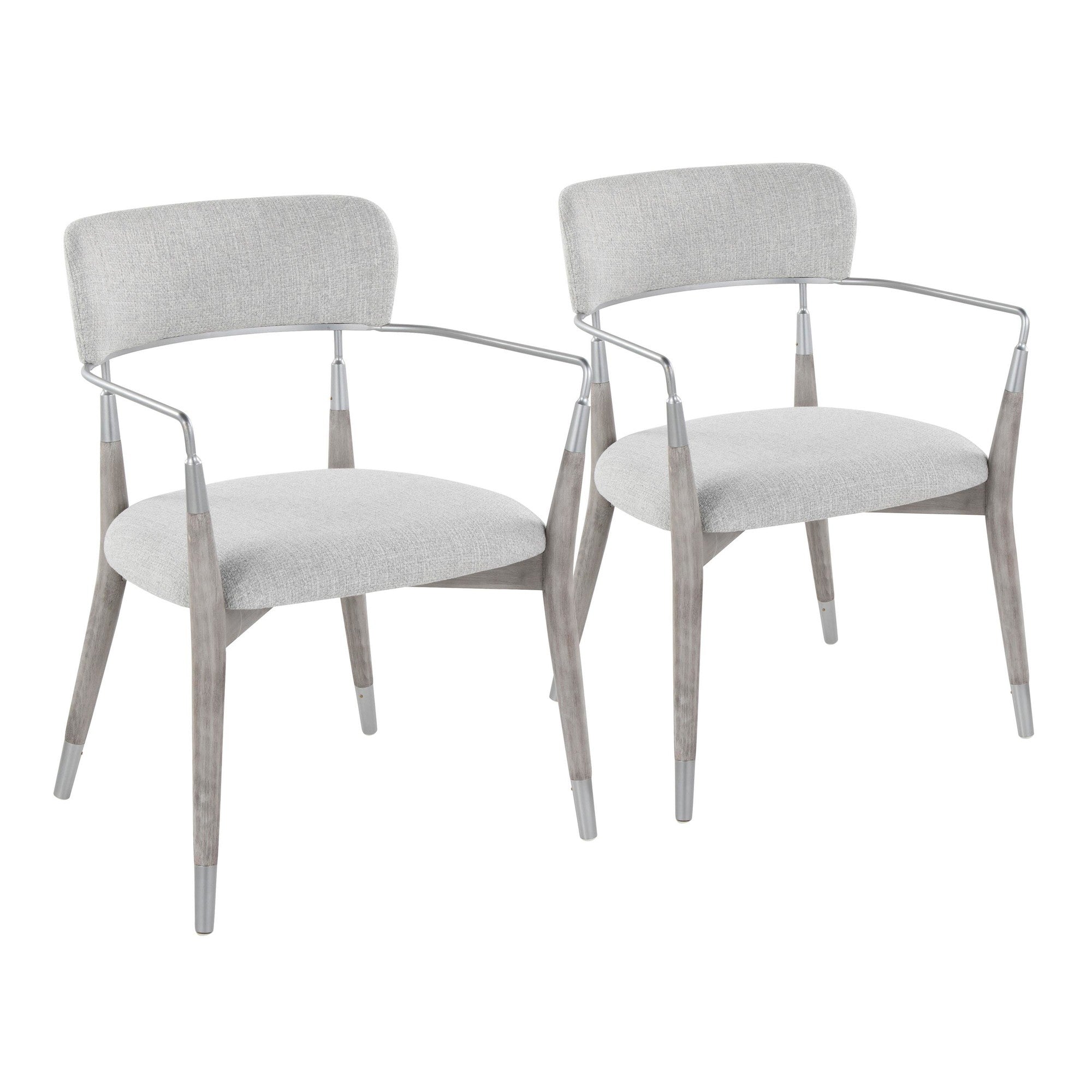 Savannah Chair - Set of 2 - Silver Metal, Grey Brushed Wood, Light Grey Fabric