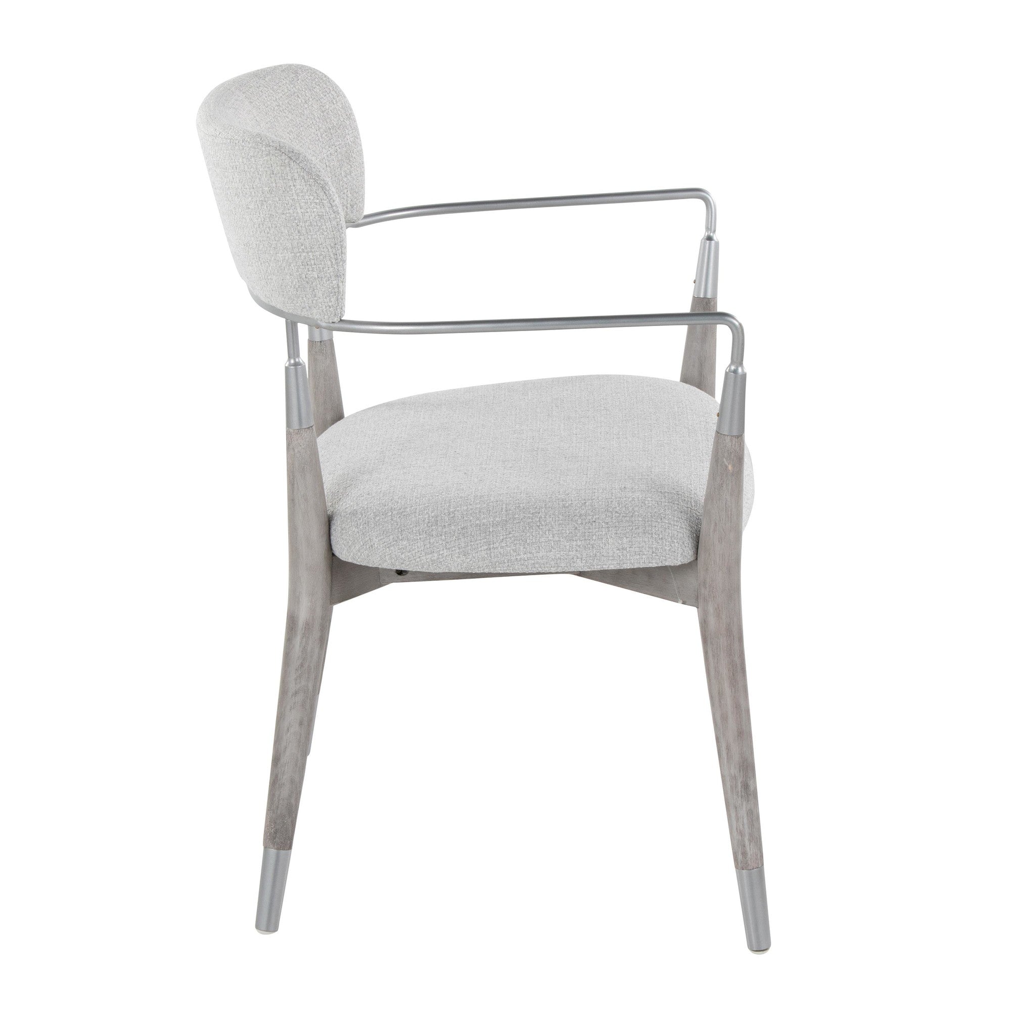 Savannah Chair - Set of 2 - Silver Metal, Grey Brushed Wood, Light Grey Fabric