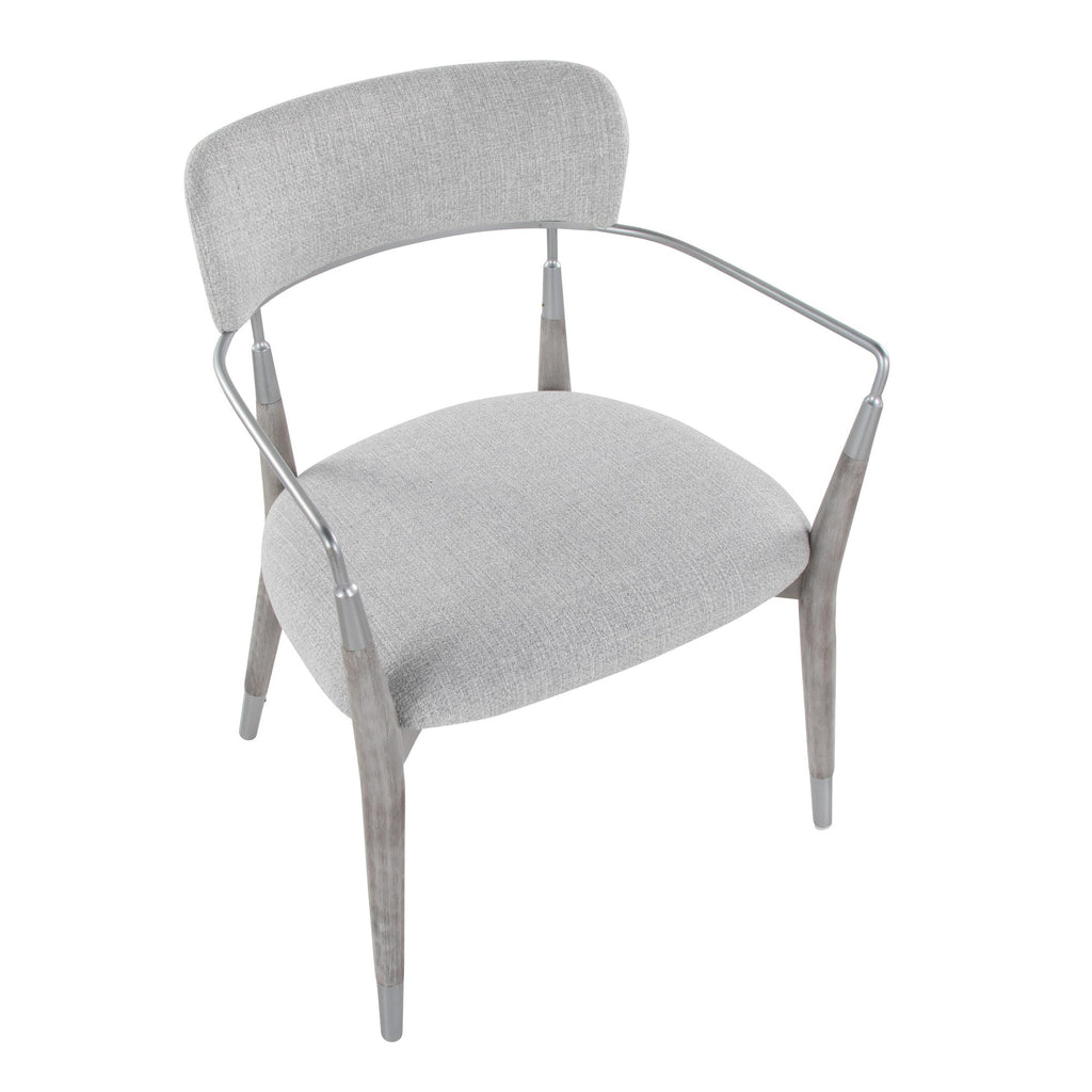 Savannah Chair - Set of 2 - Silver Metal, Grey Brushed Wood, Light Grey Fabric