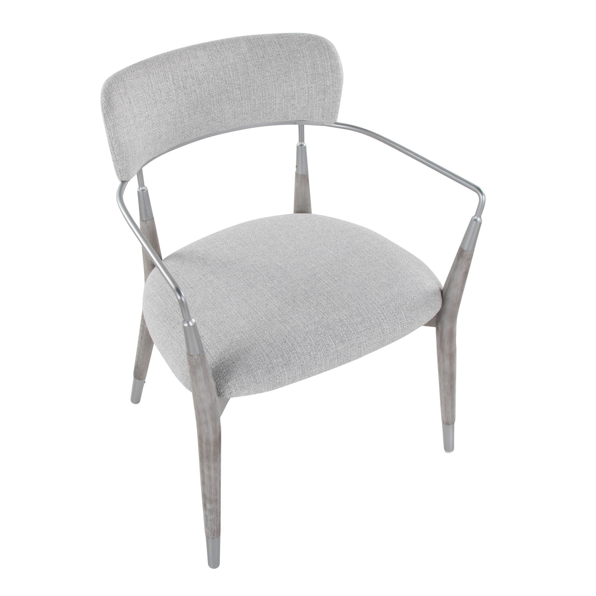 Savannah Chair - Set of 2 - Silver Metal, Grey Brushed Wood, Light Grey Fabric