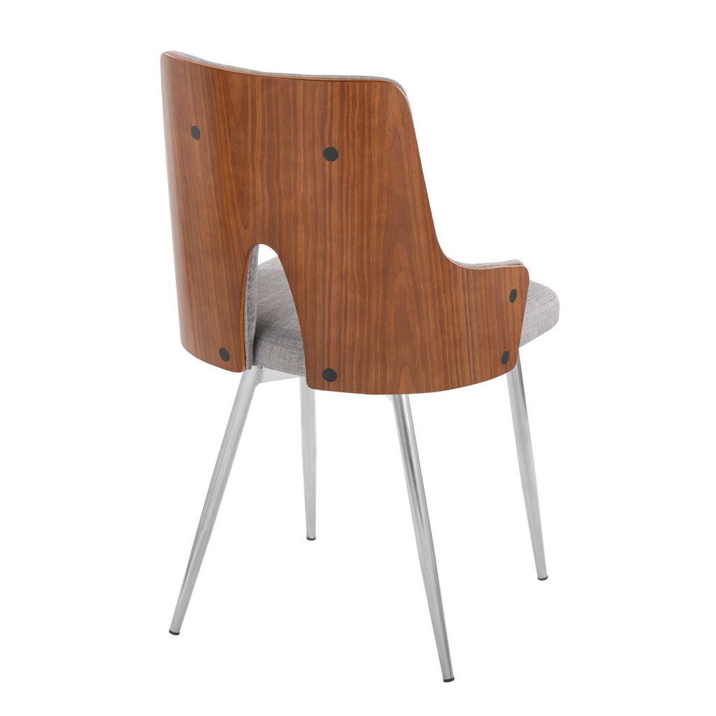 Stella Chair - Set of 2 - Chrome Metal, Walnut Wood, Light Grey Fabric