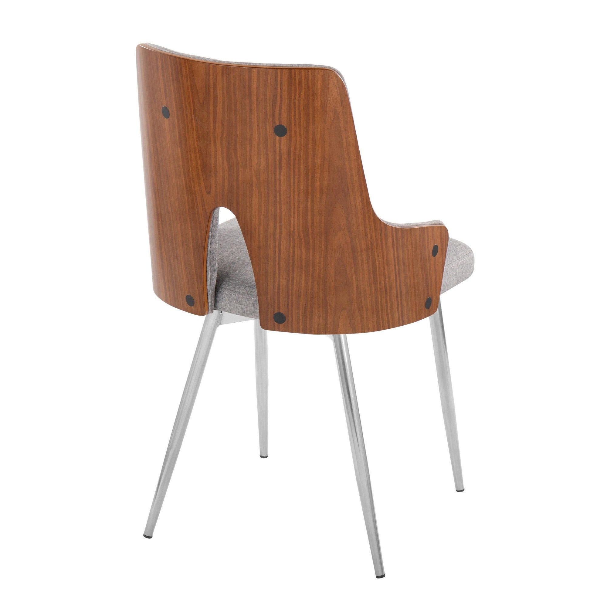 Stella Chair - Set of 2 - Chrome Metal, Walnut Wood, Light Grey Fabric