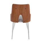 Stella Chair - Set of 2 - Chrome Metal, Walnut Wood, Light Grey Fabric