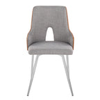 Stella Chair - Set of 2 - Chrome Metal, Walnut Wood, Light Grey Fabric