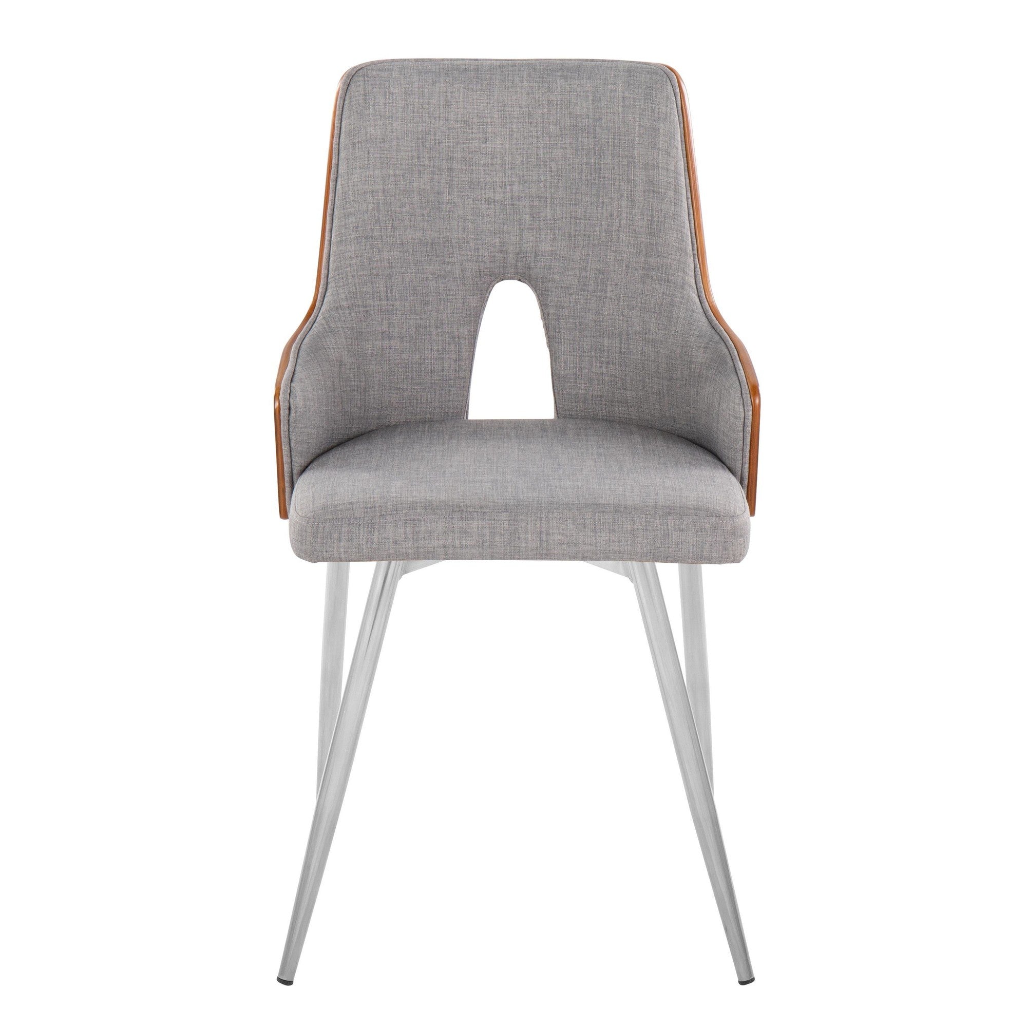 Stella Chair - Set of 2 - Chrome Metal, Walnut Wood, Light Grey Fabric
