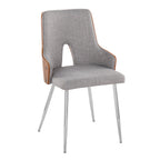 Stella Chair - Set of 2 - Chrome Metal, Walnut Wood, Light Grey Fabric