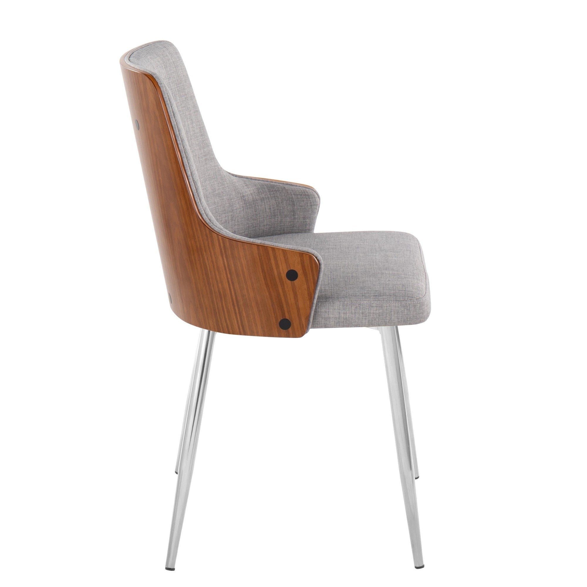 Stella Chair - Set of 2 - Chrome Metal, Walnut Wood, Light Grey Fabric