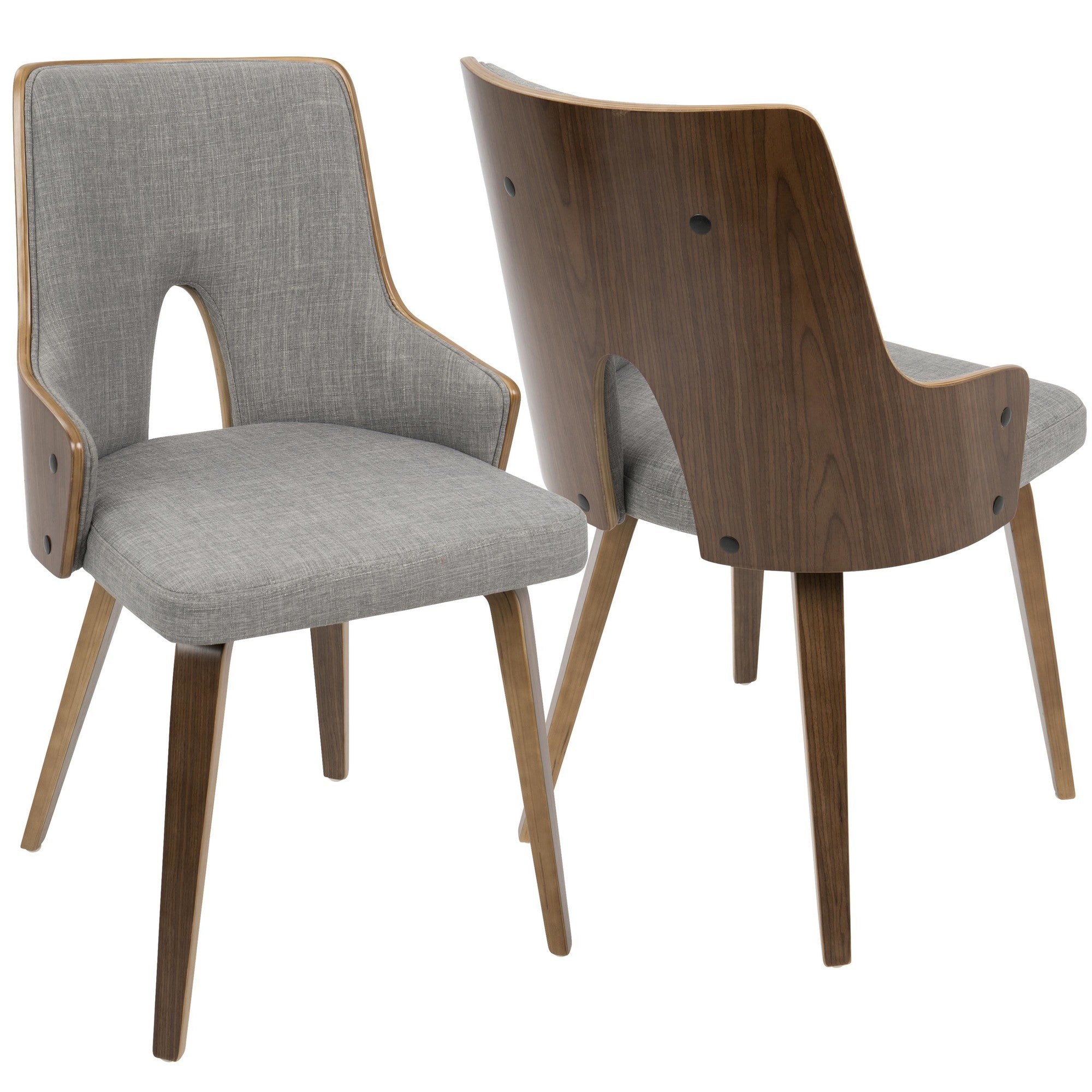 Stella Chair - Set of 2 - Walnut Wood, Light Grey Fabric