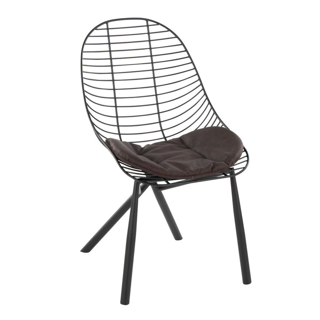 Wired Chair - Set of 2 - Black Metal, Espresso PU